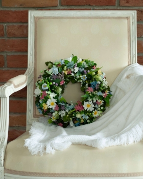 Sztuczny zielony wianek Ogród marzeń handmade – elegancka ozdoba ścienna